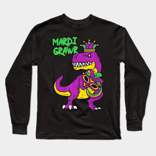 Mardi Grawr TRex Dino Kids Mardi Gras Boys Long Sleeve T-Shirt